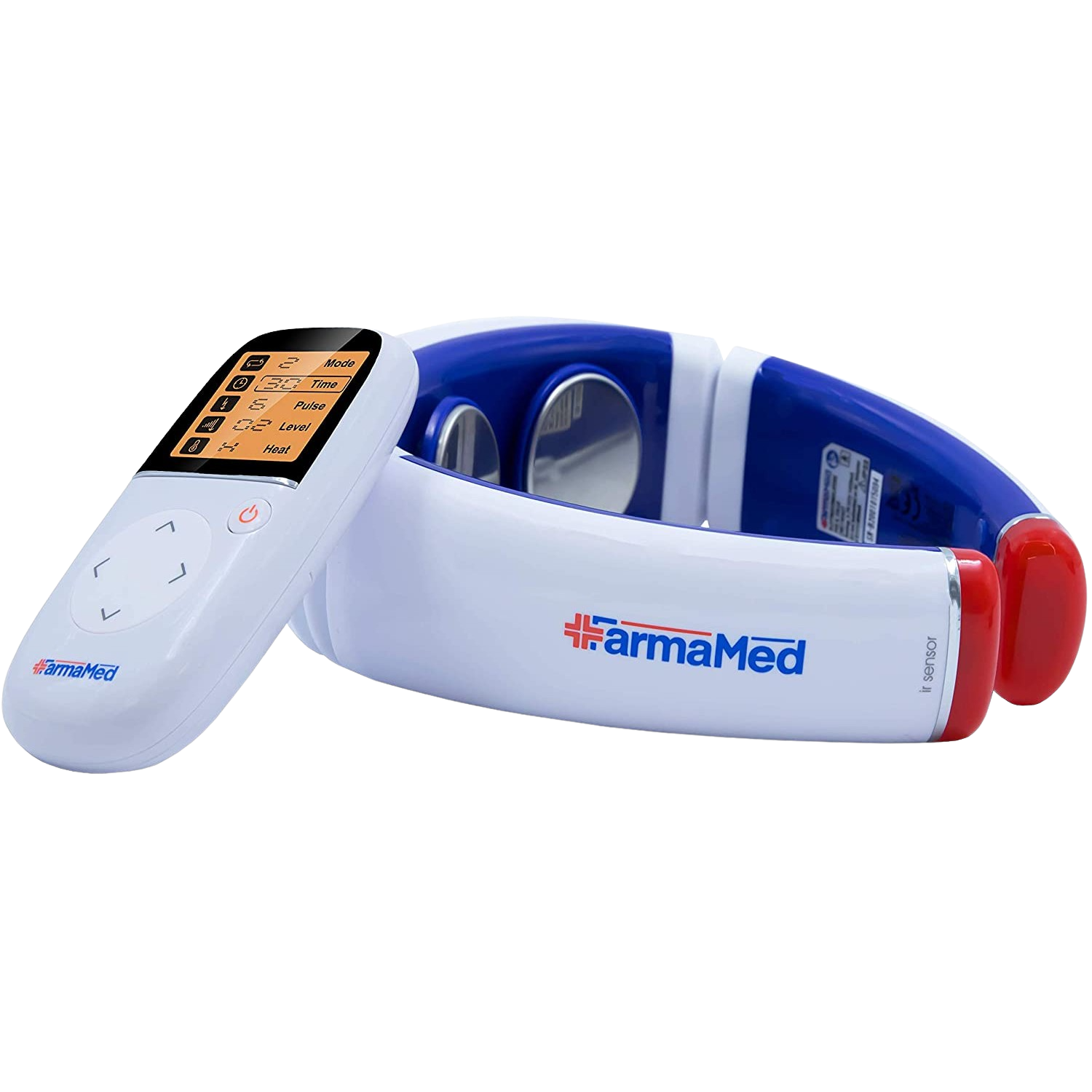 Farmamed Electroestimulador Cuello terapia calor para dolores musculares cervical control remoto pantalla lcd masajeador electroterapia multicolor