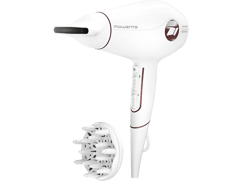 Rowenta CV6135F0 Volumizer, Motor profesional DC y AC, 1800 W, 3D Volume Booster, 3 Temperaturas, 2 Velocidades, Difusor, Blanco Granate