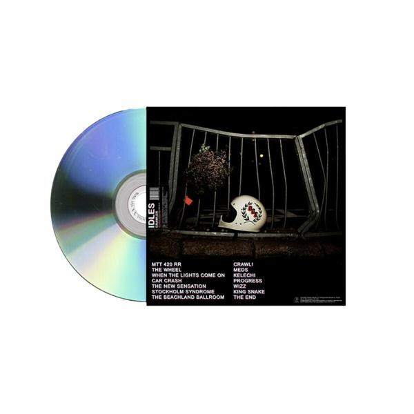 Een cd met het IDLES-album 'CRAWLER' in een plastic hoesje.