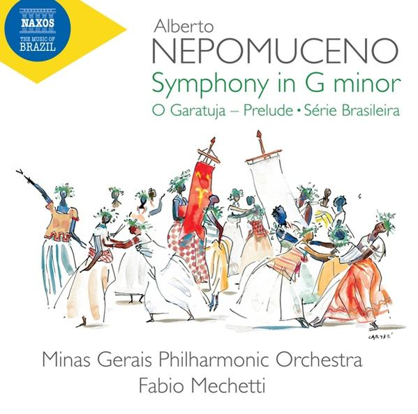 Albumcover für Alberto Nepomucenos Symphonie in g-Moll, mit Illustrationen von Menschen.