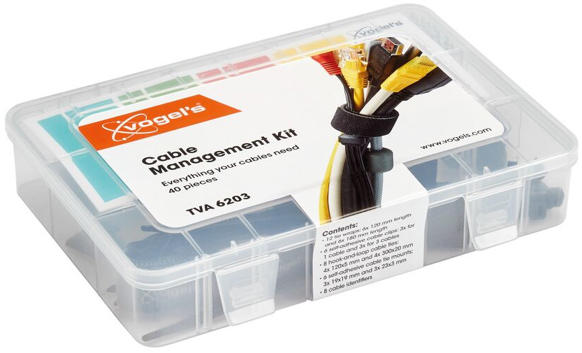 Transparante plastic doos met een kabelmanagementkit.