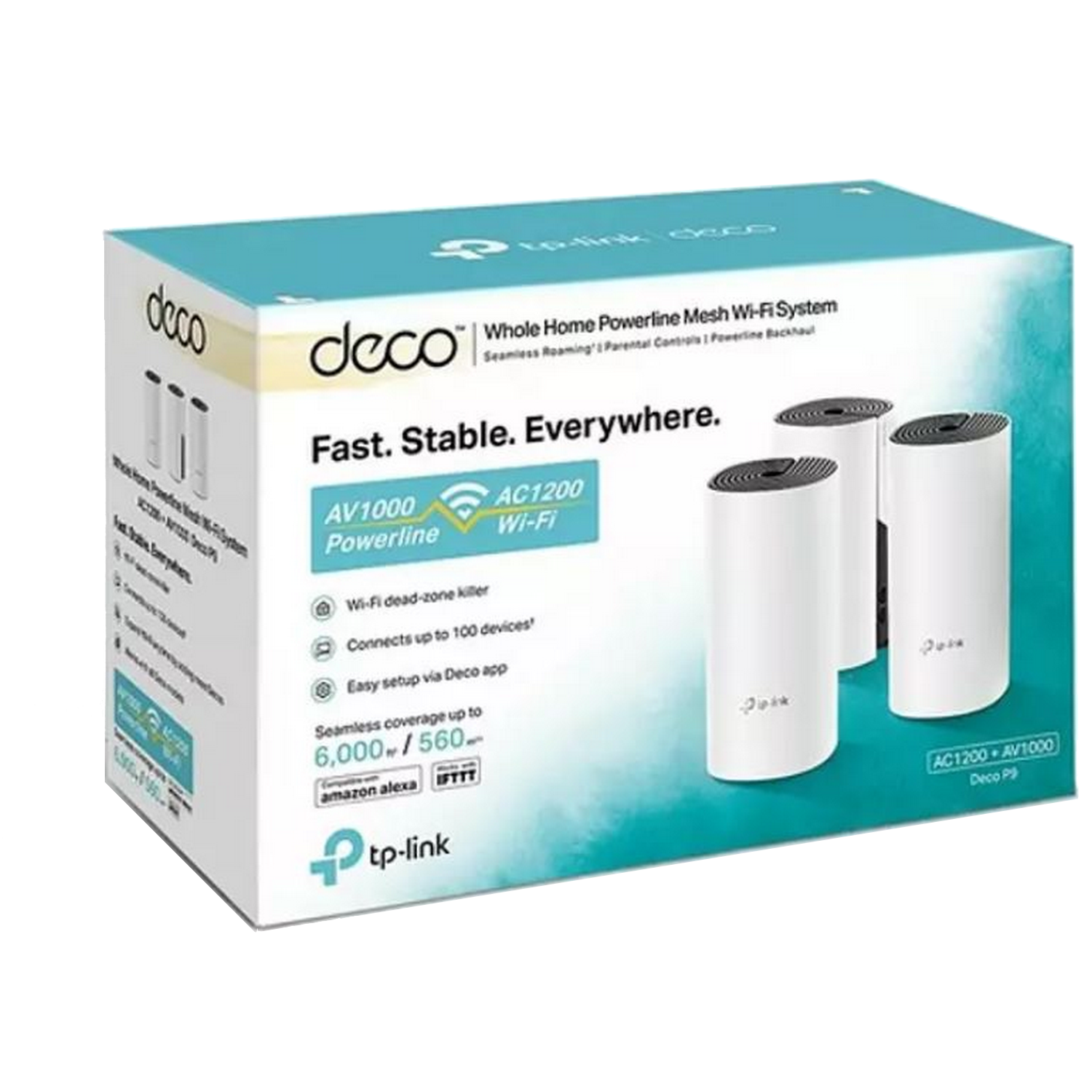 Tplink Deco P9 3pack plc mesh wifi con powerline adecuado casas grandes paredes gruesas av1000 ac1200 cobertura hasta 560 ㎡ compatible alexa 3 sistema ac1200+av1000 router 560m2 blanco extensor wholehome x3 punto acceso p93pack 24 5