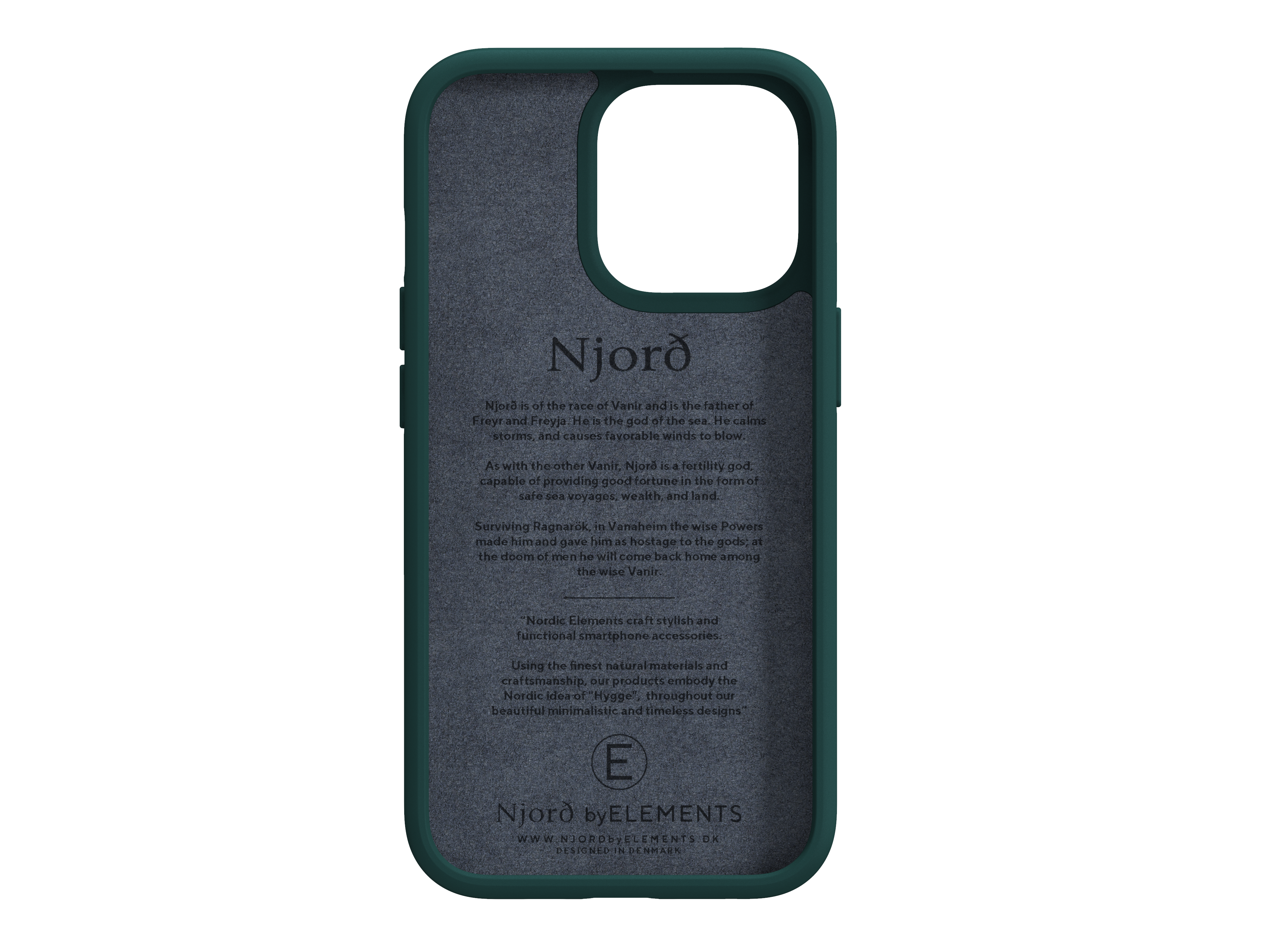 Ein grüner Telefongehäuse-Innenraum mit Text auf grauem Hintergrund. Grüner Rahmen. Das Gehäuse ist offen.