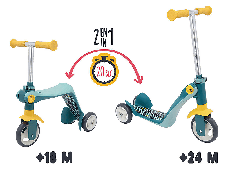 SMOBY Switch 2in1 Laufrad und Scooter mit 3 Rädern Kinderlaufrad