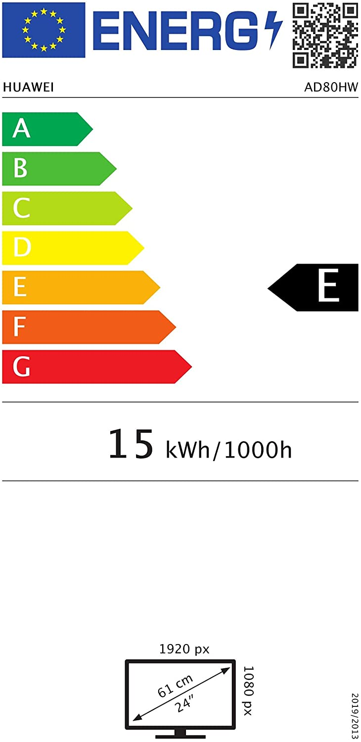 Una etiqueta energética para un televisor Huawei, que muestra una clase de eficiencia energética E.