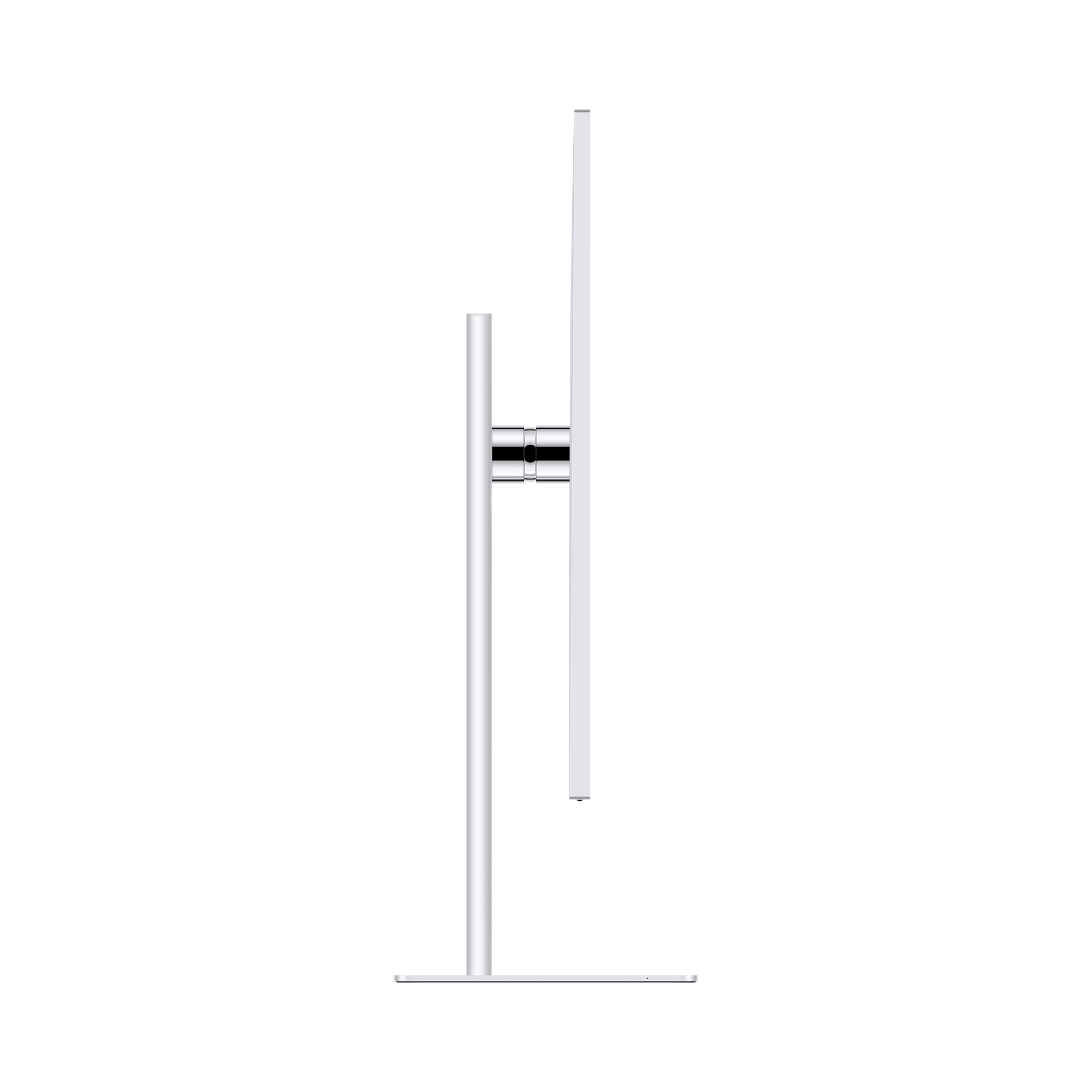Un soporte de TV blanco y plateado sobre un fondo negro.