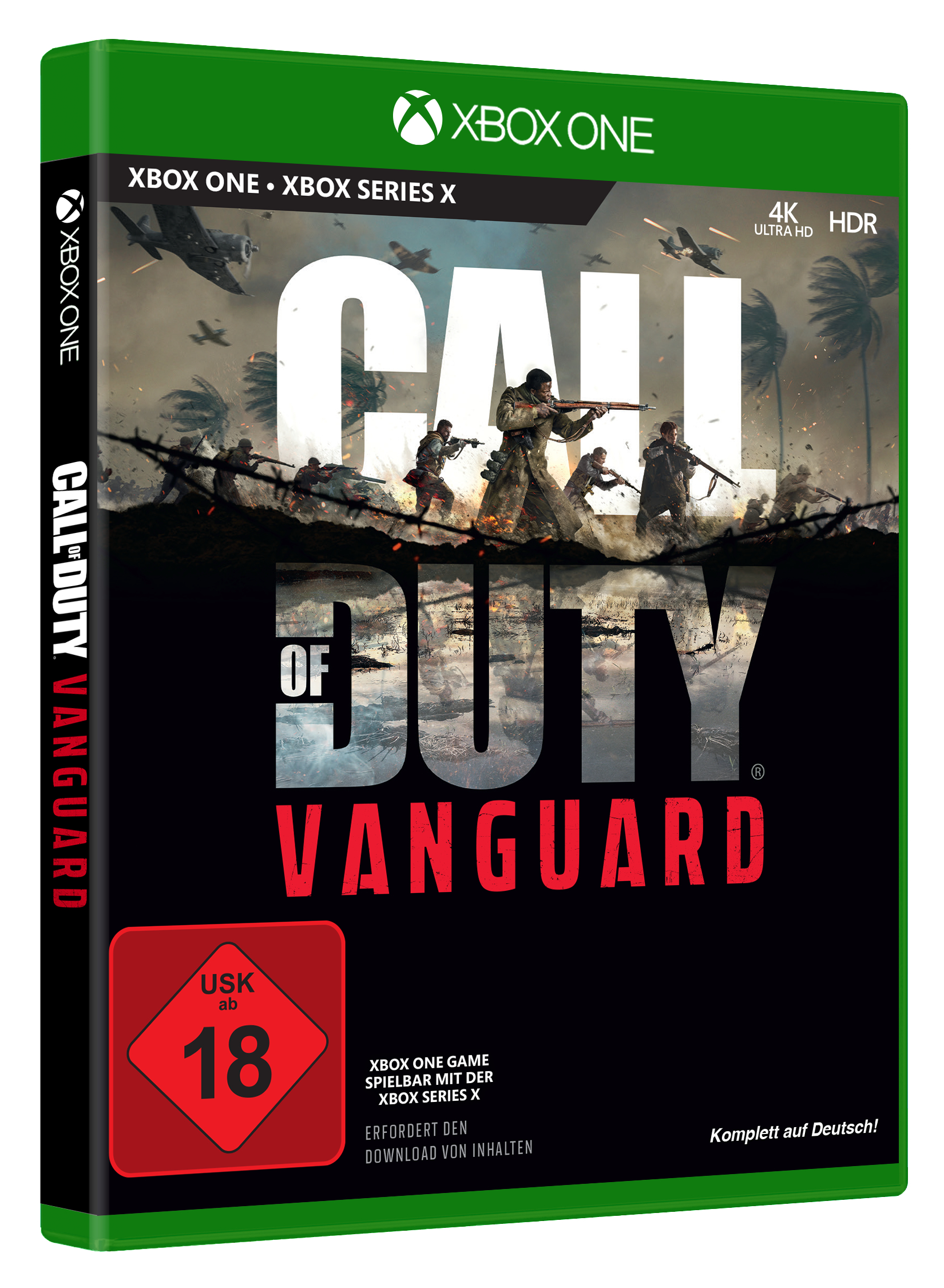 Call of Duty: Vanguard-Spielbox-Art mit Soldaten und dunklem Hintergrund.