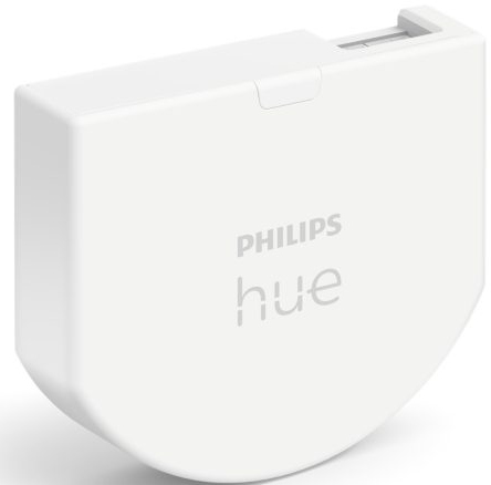 White Philips Hue device. The device is rectangular. The Philips hue logo is on the front.