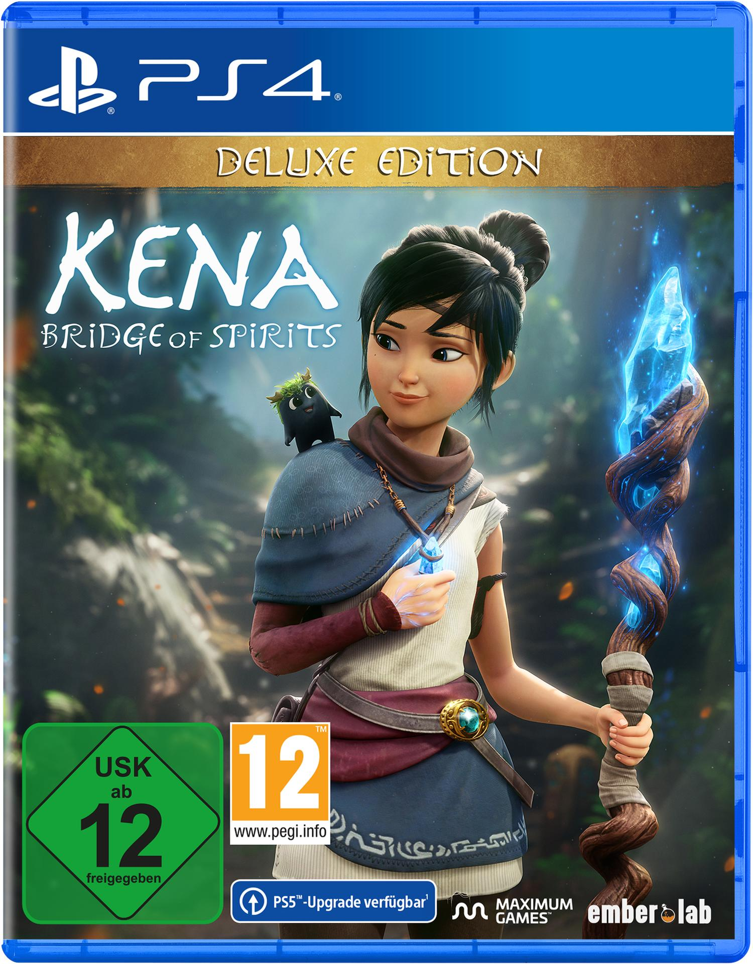 Das Cover des Videospiels Kena: Bridge of Spirits wird gezeigt. Ein Mädchen und eine kleine schwarze Kreatur sind abgebildet.