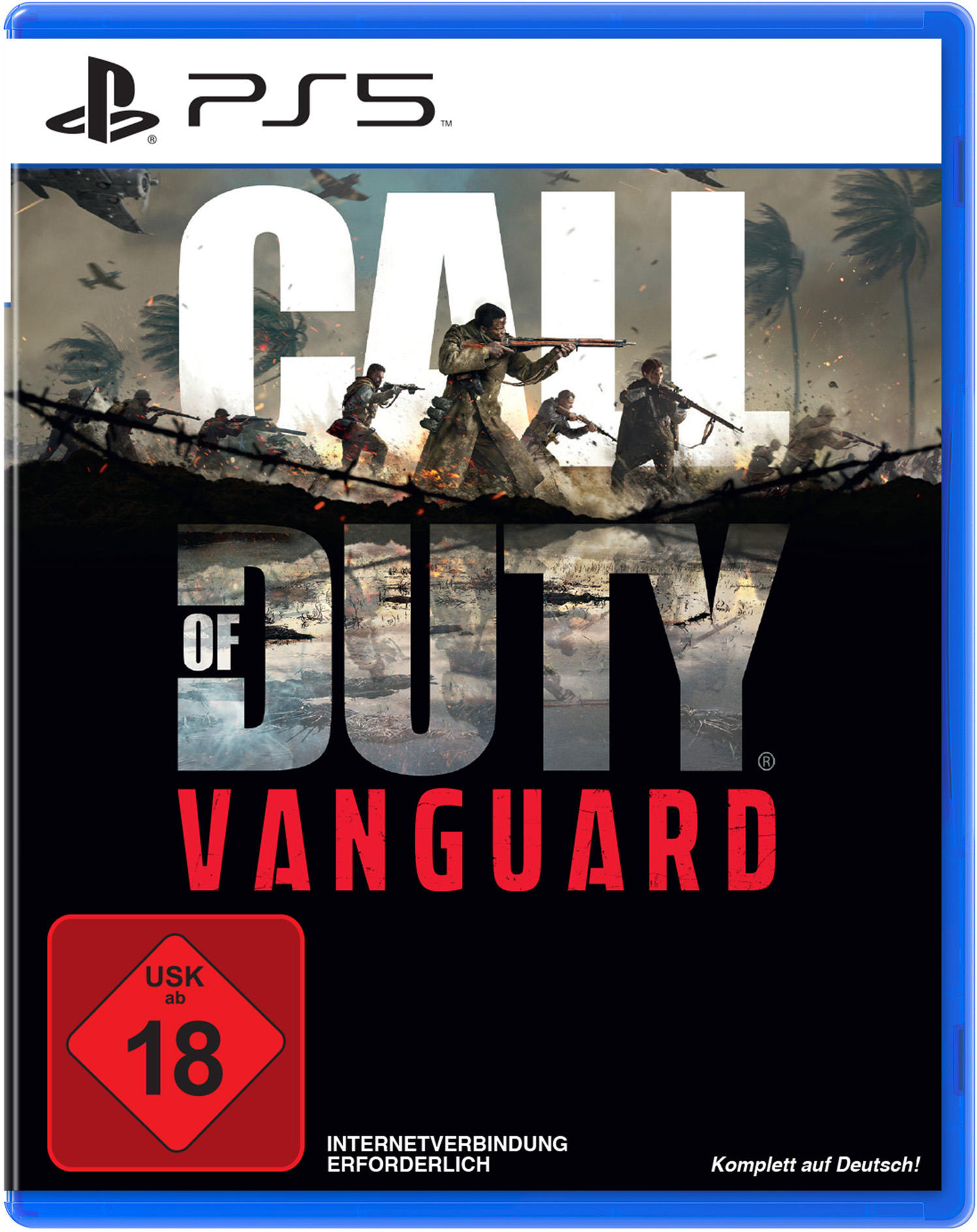 Call of Duty: Vanguard PS5-Spielhülle. Das Cover zeigt Soldaten in einem Schlachtfeld.