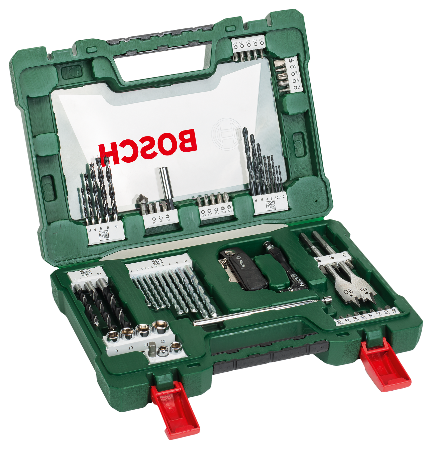 BOSCH 68 részes V-Line fúró- és bitkészlet összecsukható késsel, mágnesrúddal, sarokcsavarozóval (2607017191)