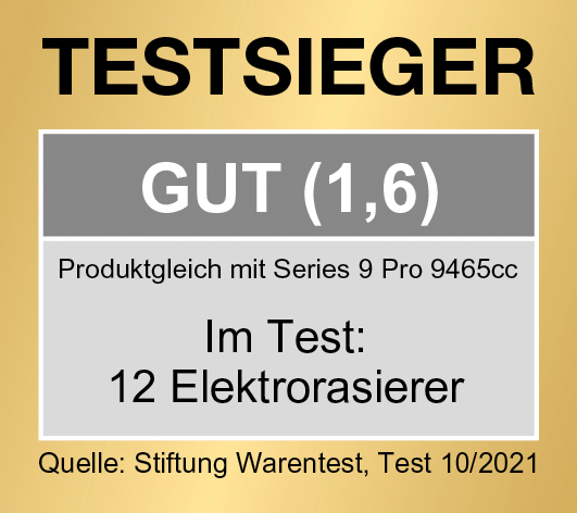 Un graphique texte. 'TESTSIEGER' en haut et des informations sur un test de produit en dessous.