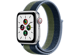 APPLE Watch SE (GPS + Cellular) 40 mm - Smartwatch (One Size 130-200 mm, Nylongewebe, Silber/Abyssblau/Moosgrün)