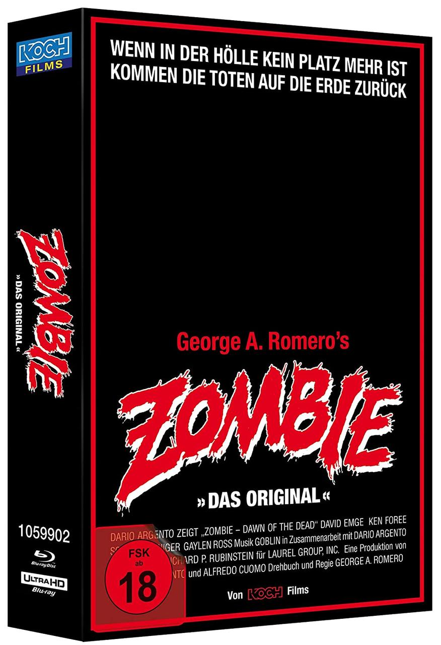 DVD-Box des Films Zombie. Roter und schwarzer Umschlag. Das Original.