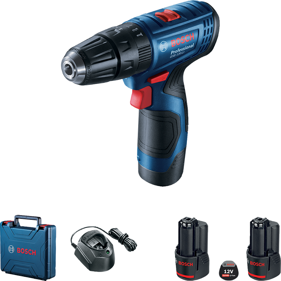 Bosch Professional akkus fúró. Tartozik hozzá egy tok, töltő és extra akkumulátorok.