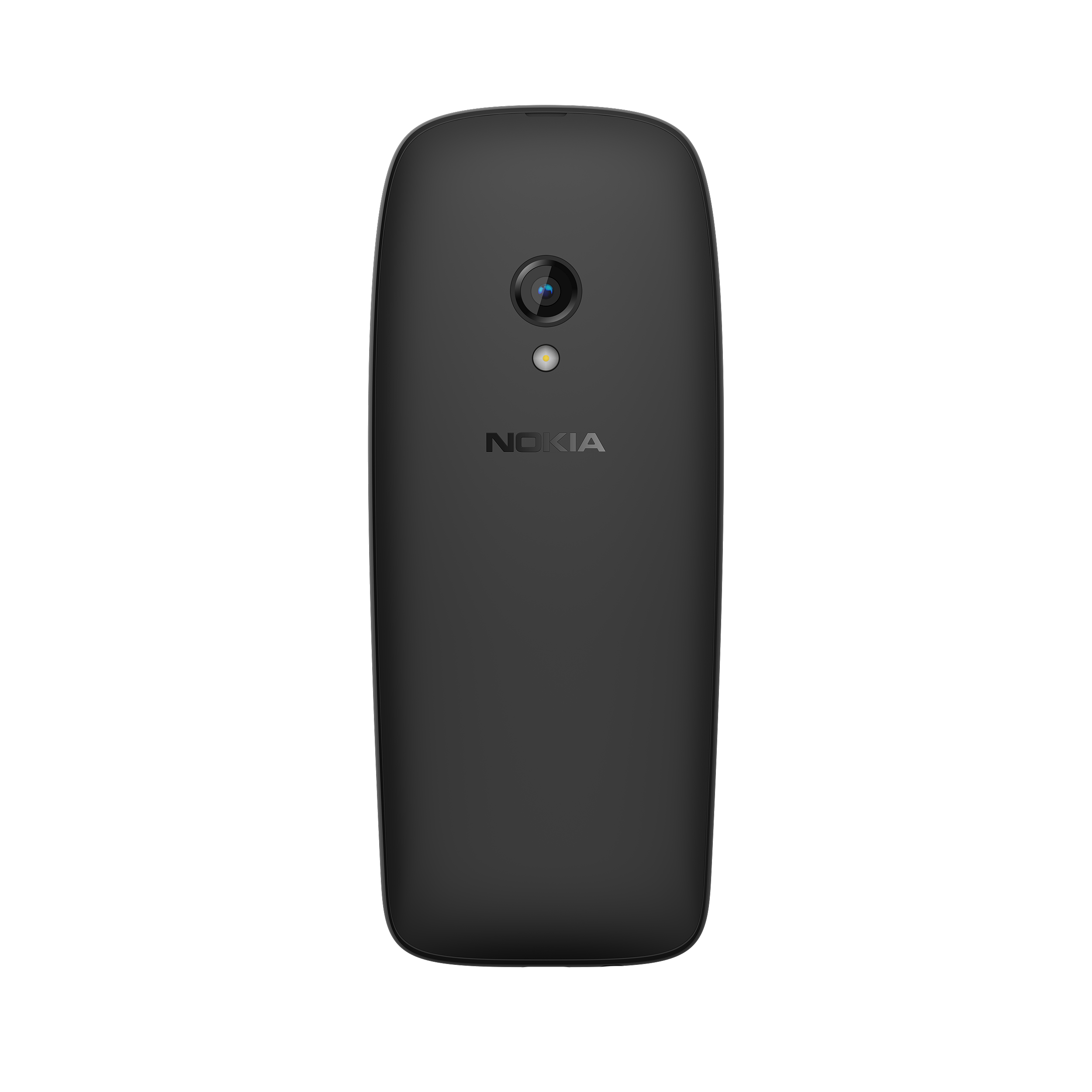 Ein schwarzes Nokia-Telefon mit einem Kameraobjektiv und dem Nokia-Logo auf weißem Hintergrund.