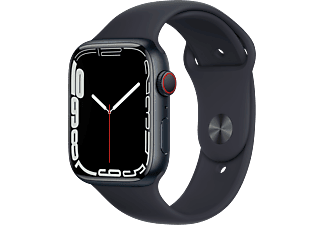 APPLE Watch Series 7 (GPS + Cellular) 45 mm - Montre intelligente (Regular 140–210 mm, Fluoroélastomère de haute qualité, Minuit/Minuit)