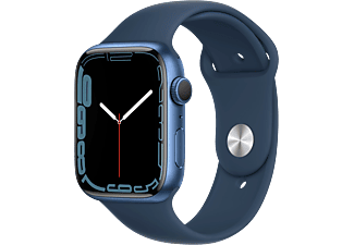 APPLE Watch Series 7 (GPS) 45 mm - Montre intelligente (Regular 140–210 mm, Fluoroélastomère de haute qualité, Bleu/Bleu abysse)