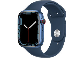 APPLE Watch Series 7 (GPS + Cellular) 45 mm - Montre intelligente (Regular 140–210 mm, Fluoroélastomère de haute qualité, Bleu/Bleu abysse)