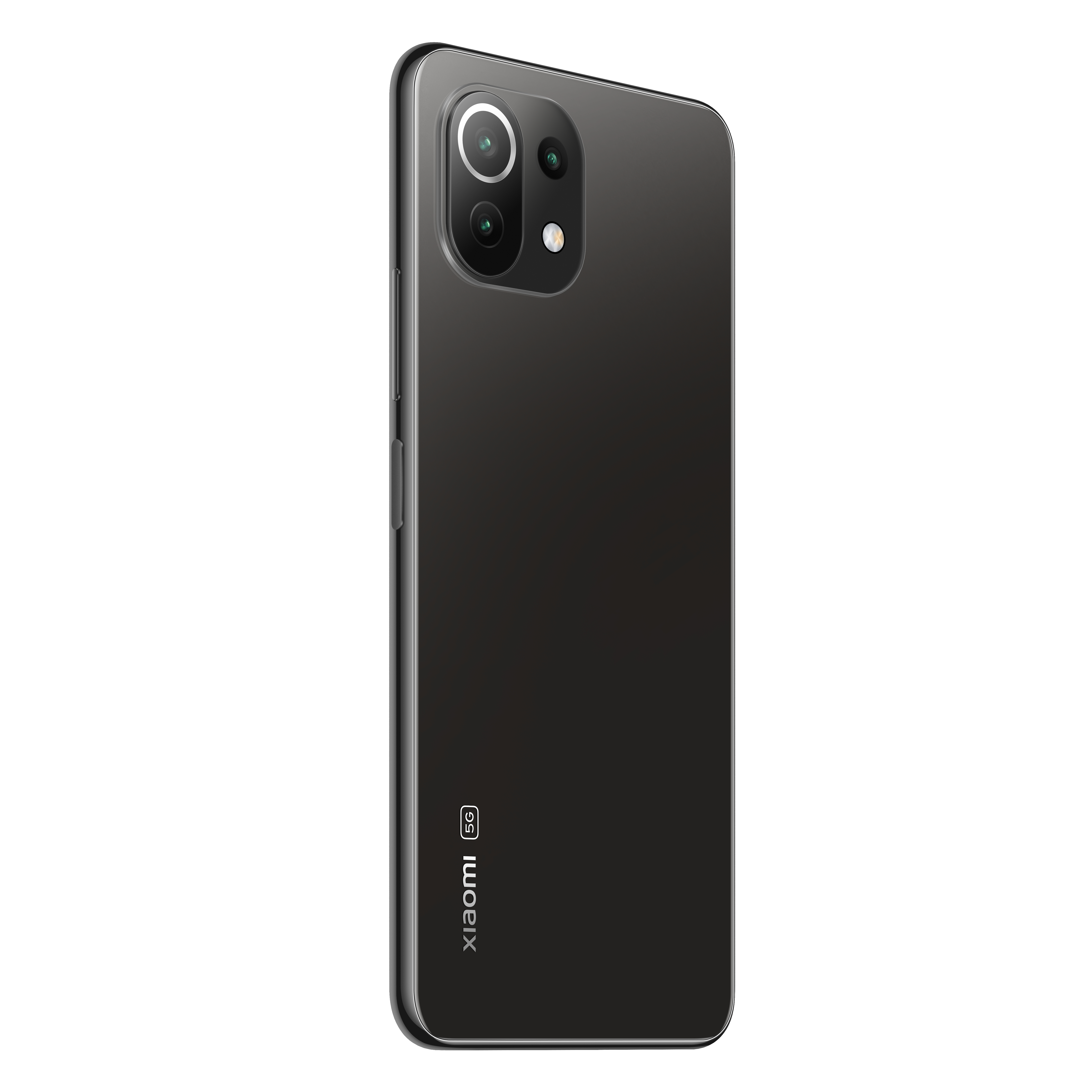 Schwarzes Smartphone, Rückansicht, glänzendes Finish.