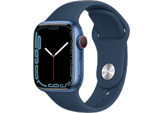 APPLE Watch Series 7 (GPS + Cellular) 41 mm - Montre intelligente (Regular 130–200 mm, Fluoroélastomère de haute qualité, Bleu/Bleu abysse)