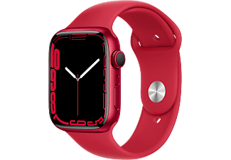 APPLE Watch Series 7 (GPS) 45 mm - Montre intelligente (Regular 140–210 mm, Fluoroélastomère de haute qualité, (PRODUCT)RED/(PRODUCT)RED)