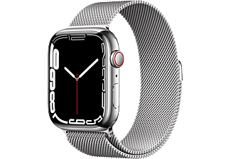 APPLE Watch Series 7 (GPS + Cellular) 45 mm - Smartwatch (Misura unica 150–200 mm, Maglia in acciaio inossidabile, Argento/Argento)