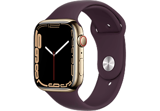 APPLE Watch Series 7 (GPS + Cellular) 45 mm - Smartwatch (Regular 140–210 mm, Fluoroelastomero, Oro/Ciliegia scuro)