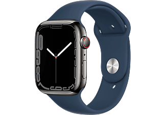 APPLE Watch Series 7 (GPS + Cellular) 45 mm - Smartwatch (Regular 140–210 mm, Hochleistungs-Fluorelastomer, Graphit/Abyssblau)