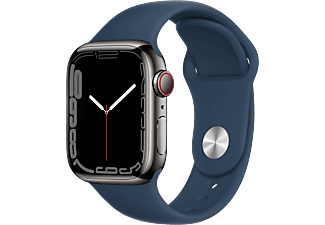 APPLE Watch Series 7 (GPS + Cellular) 41 mm - Smartwatch (Regular 130–200 mm, Hochleistungs-Fluorelastomer, Graphit/Abyssblau)