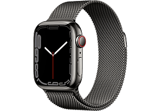 APPLE Watch Series 7 (GPS + Cellular) 41 mm - Montre intelligente (Taille unique 130–180 mm, Mailles en acier inoxydable, Graphite/Graphite)