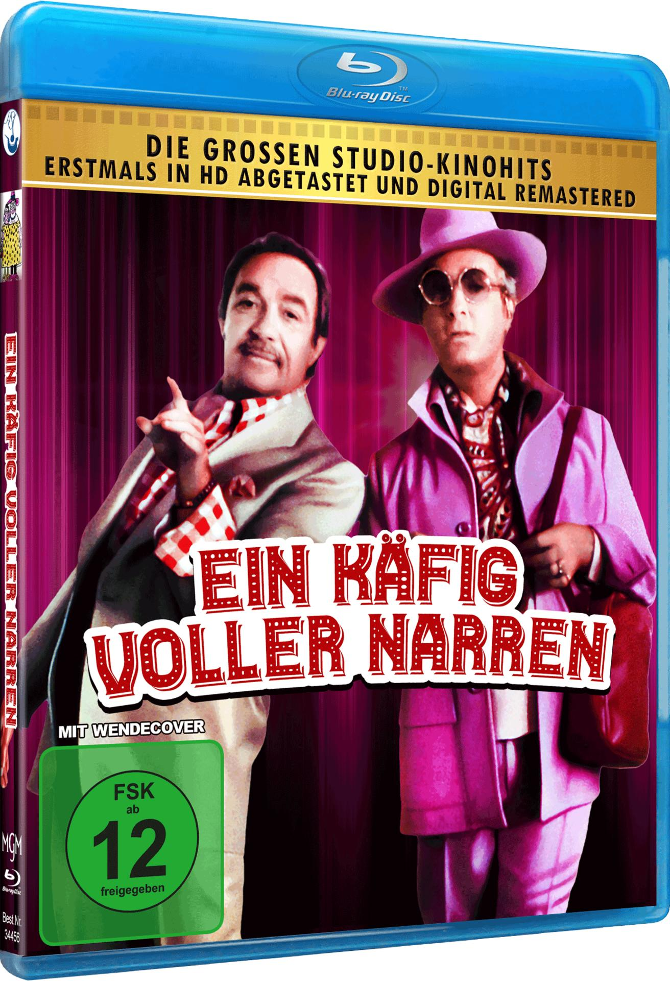 Blu-ray-Hülle des Films 'Ein Käfig voller Narren' mit zwei Männern vor einem Bühnenvorhang.