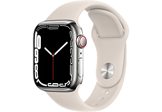 APPLE Watch Series 7 (GPS + Cellular) 41 mm - Montre intelligente (Regular 130–200 mm, Fluoroélastomère de haute qualité, Argent/Lumière stellaire)