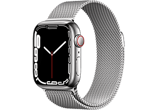 APPLE Watch Series 7 (GPS + Cellular) 41 mm - Montre intelligente (Taille unique 130–180 mm, Mailles en acier inoxydable, Argent/Argent)