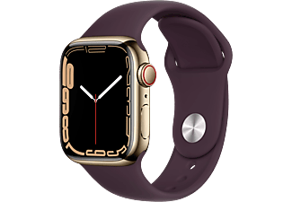APPLE Watch Series 7 (GPS + Cellular) 41 mm - Montre intelligente (Regular 130–200 mm, Fluoroélastomère de haute qualité, Or/Cerise noire)