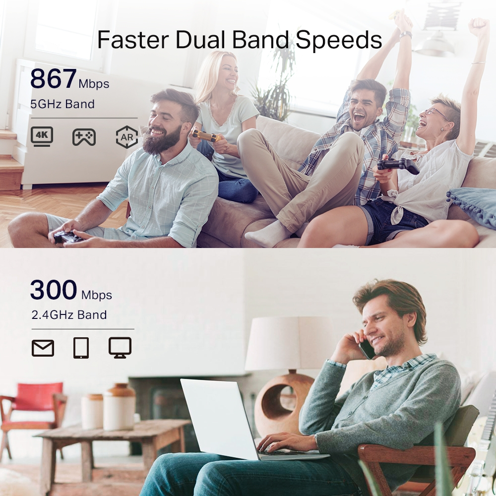 Zwei Personen benutzen einen Laptop und ein Telefon, und zwei andere spielen Videospiele mit einem Controller.