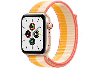 APPLE Watch SE (GPS + Cellular) 44 mm - Smartwatch (One Size 145-220 mm, Nylongewebe, Gold/Indischgelb/Weiß)