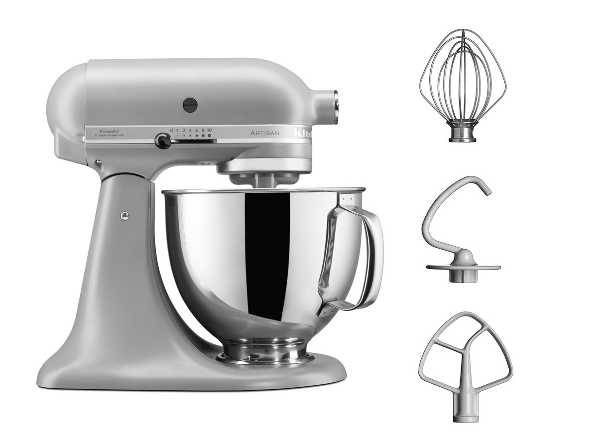 KITCHEN AID 5KSM125EFG Artisan Küchenmaschine mit kippbarem Motorkopf Matte Grey (Rührschüsselkapazität: 4,8 l, 300 Watt)