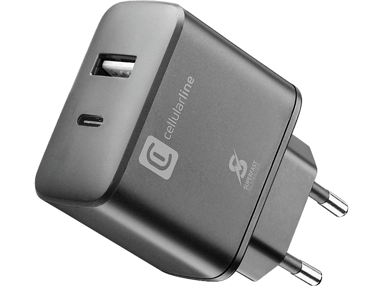 Cellular Line Reiselader dual 25W 1x USB Type-C und 1x USB Type-A für Samsung; Ladeadapter