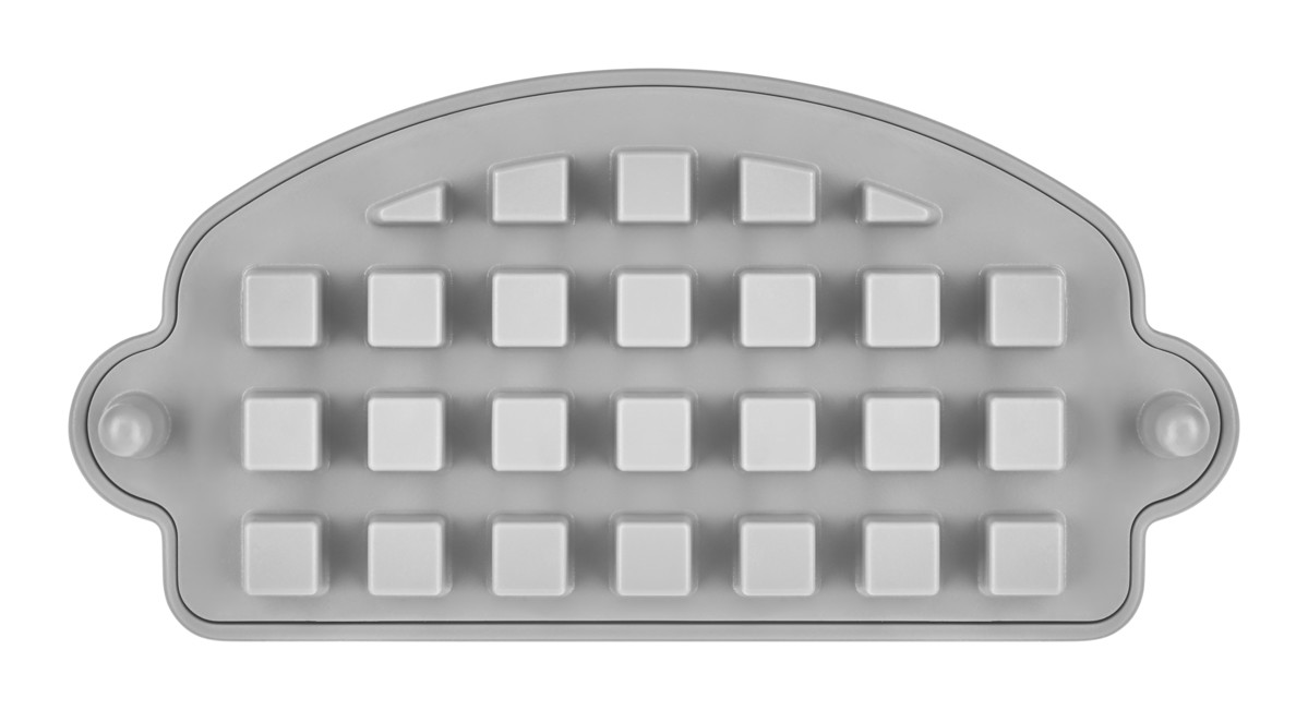 Graue Oberfläche mit quadratischen Knöpfen, ein Array. Der Hintergrund ist weiß.