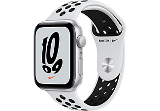 APPLE Watch Nike SE (GPS) 44 mm - Smartwatch (Taille unique 140-210 mm, Fluorélastomère, Argent / Platine pur / Noir)