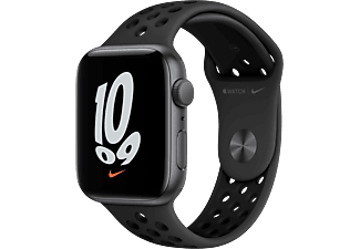 APPLE Watch Nike SE (GPS) 44 mm - Smartwatch (One Size 140-210 mm, Fluorelastomer, Space Grau/Anthrazit/Schwarz)