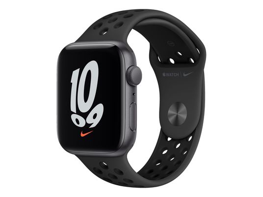 APPLE Watch Nike SE (GPS) 44 mm - Smartwatch (Taille unique 140-210 mm, Fluorélastomère, Gris sidéral / anthracite / noir)