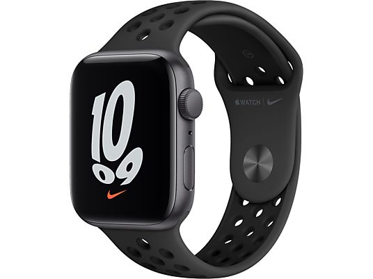 APPLE Watch Nike SE (GPS) 44 mm - Smartwatch (One Size 140-210 mm, Fluorelastomer, Space Grau/Anthrazit/Schwarz)