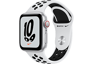 APPLE Watch Nike SE (GPS + Cellular) 40 mm - Smartwatch (Taille unique 130-200 mm, Fluorélastomère, Argent / Platine pur / Noir)