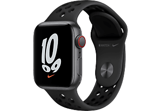 APPLE Watch Nike SE (GPS + Cellular) 40 mm - Smartwatch (Taille unique 130-200 mm, Fluorélastomère, Gris sidéral / anthracite / noir)