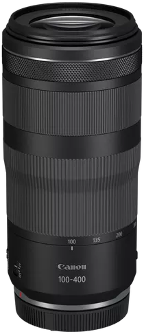 Canon 100-400mm Objektiv. Schwarzes Telezoomobjektiv mit Canon-Logo und Brennweiten.