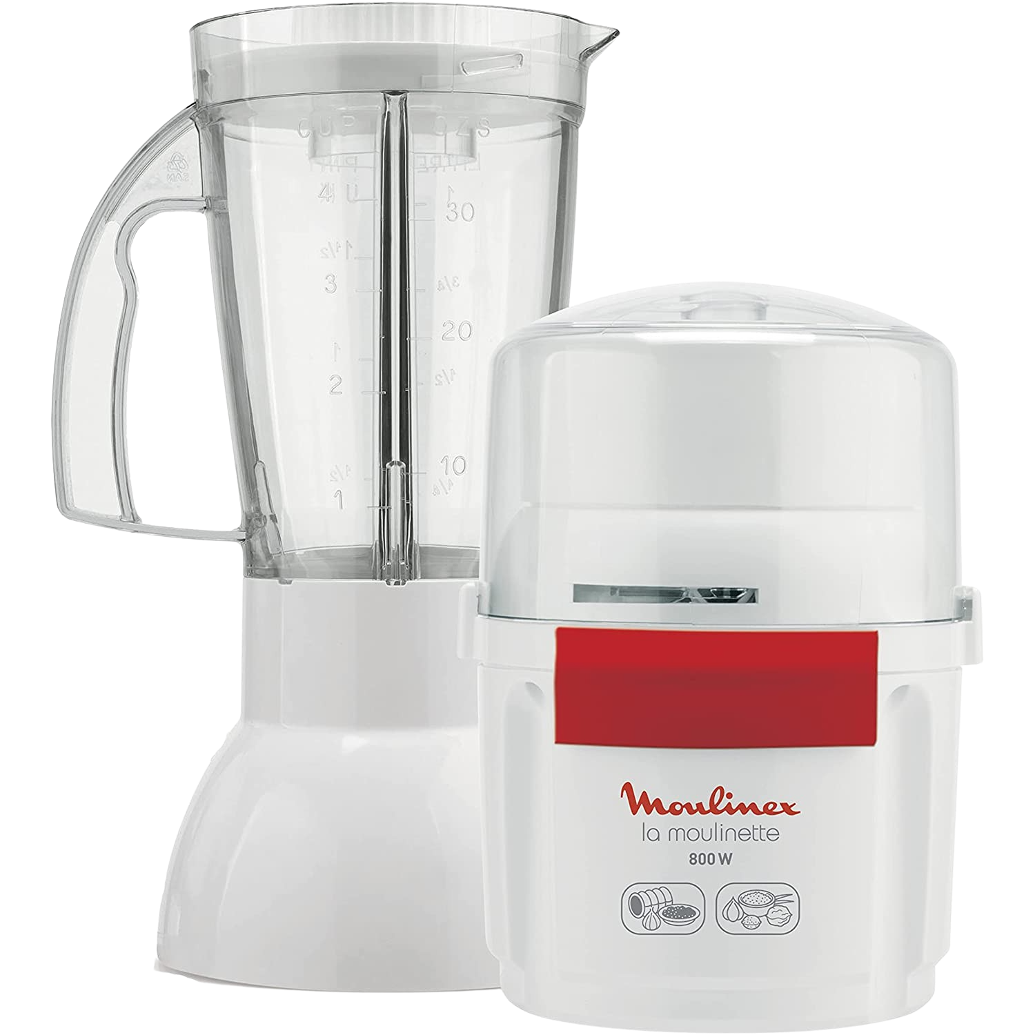 Batidora de vaso - Moulinex AR6801, 0.75 l, 800 W, 3 velocidades, Blanco