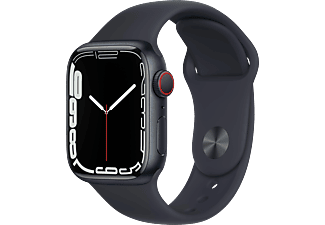 APPLE Watch Series 7 (GPS + Cellular) 41mm Smartwatch Fluorelastomer, 130 - 200 mm, Armband: Mitternacht, Gehäuse: Mitternacht