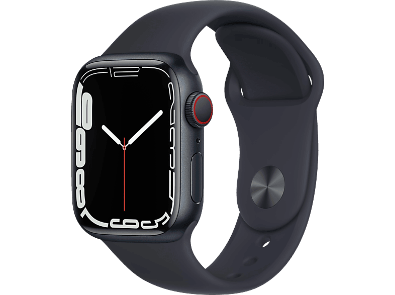 APPLE Watch Series 7 (GPS + Cellular) 41mm Smartwatch Fluorelastomer, 130 - 200 mm, Armband: Mitternacht, Gehäuse: Mitternacht